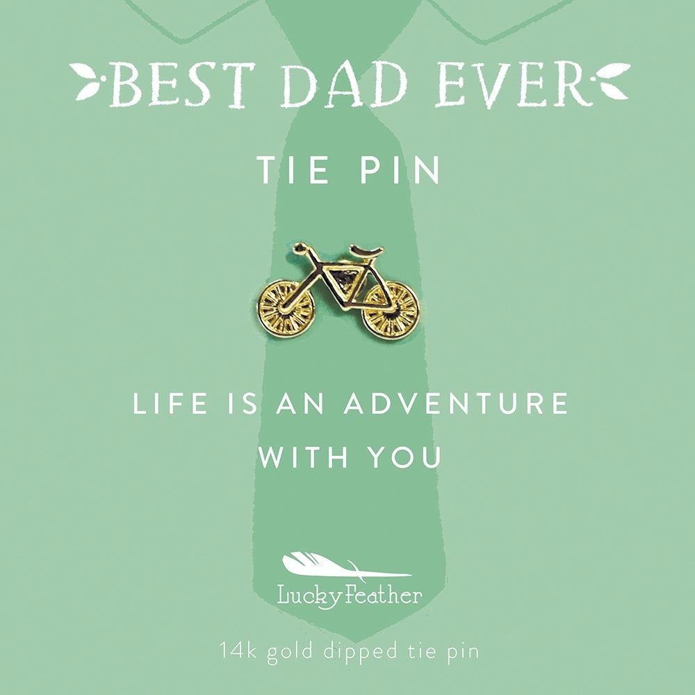 BRAND NEW Lucky‎ Feather Tie Pin - Life is an Adventure with you - Bike - Gold